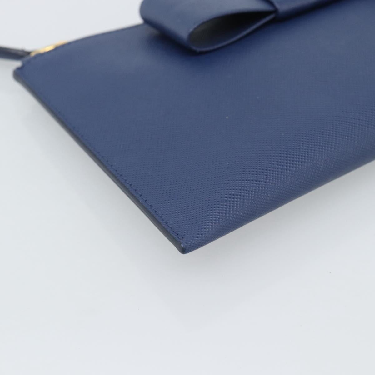 PRADA Clutch Bag Safiano Blue Gold Auth BA13647V