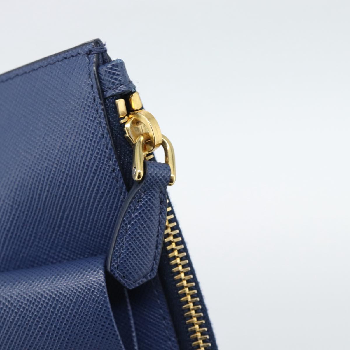 PRADA Clutch Bag Safiano Blue Gold Auth BA13647V