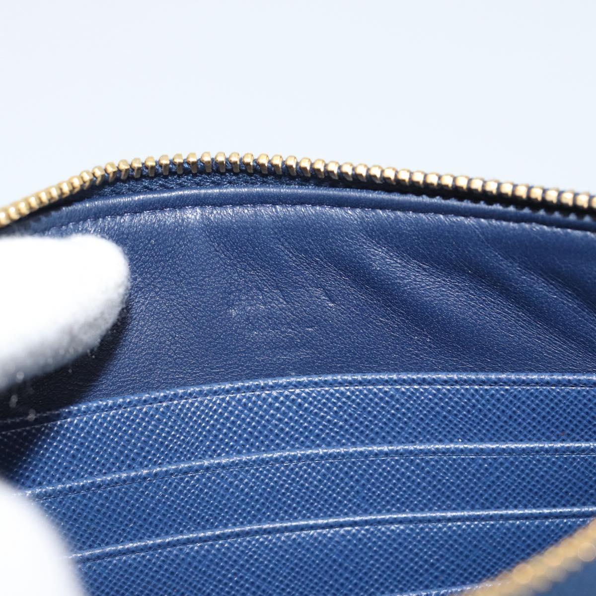 PRADA Clutch Bag Safiano Blue Gold Auth BA13647V