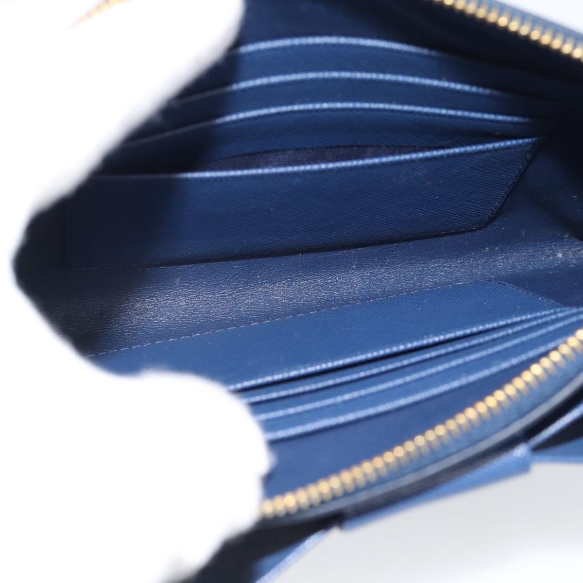 PRADA Clutch Bag Safiano Blue Gold Auth BA13647V
