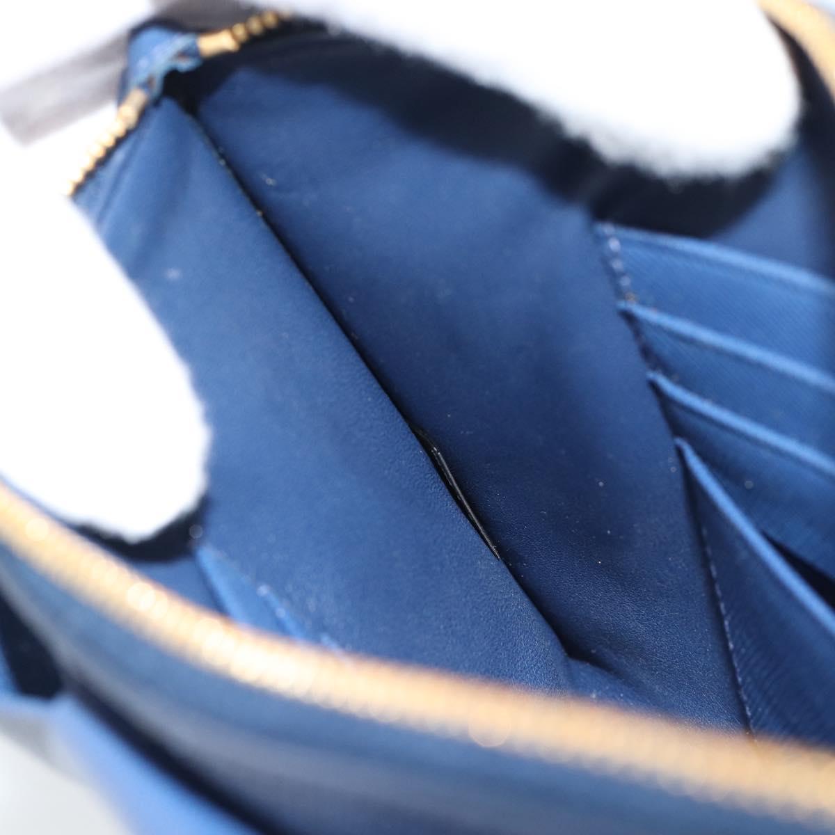 PRADA Clutch Bag Safiano Blue Gold Auth BA13647V