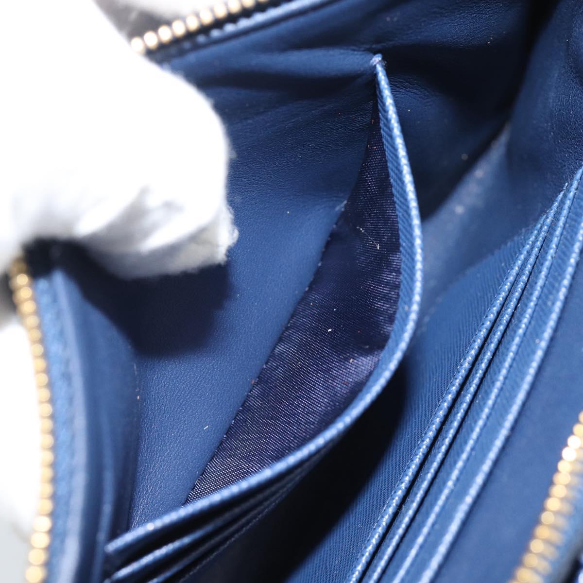 PRADA Clutch Bag Safiano Blue Gold Auth BA13647V
