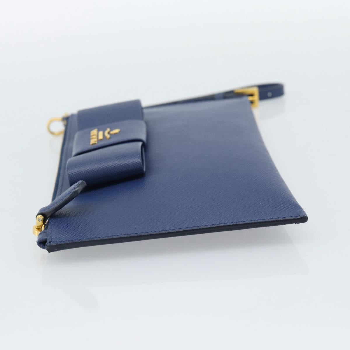 PRADA Clutch Bag Safiano Blue Gold Auth BA13647V
