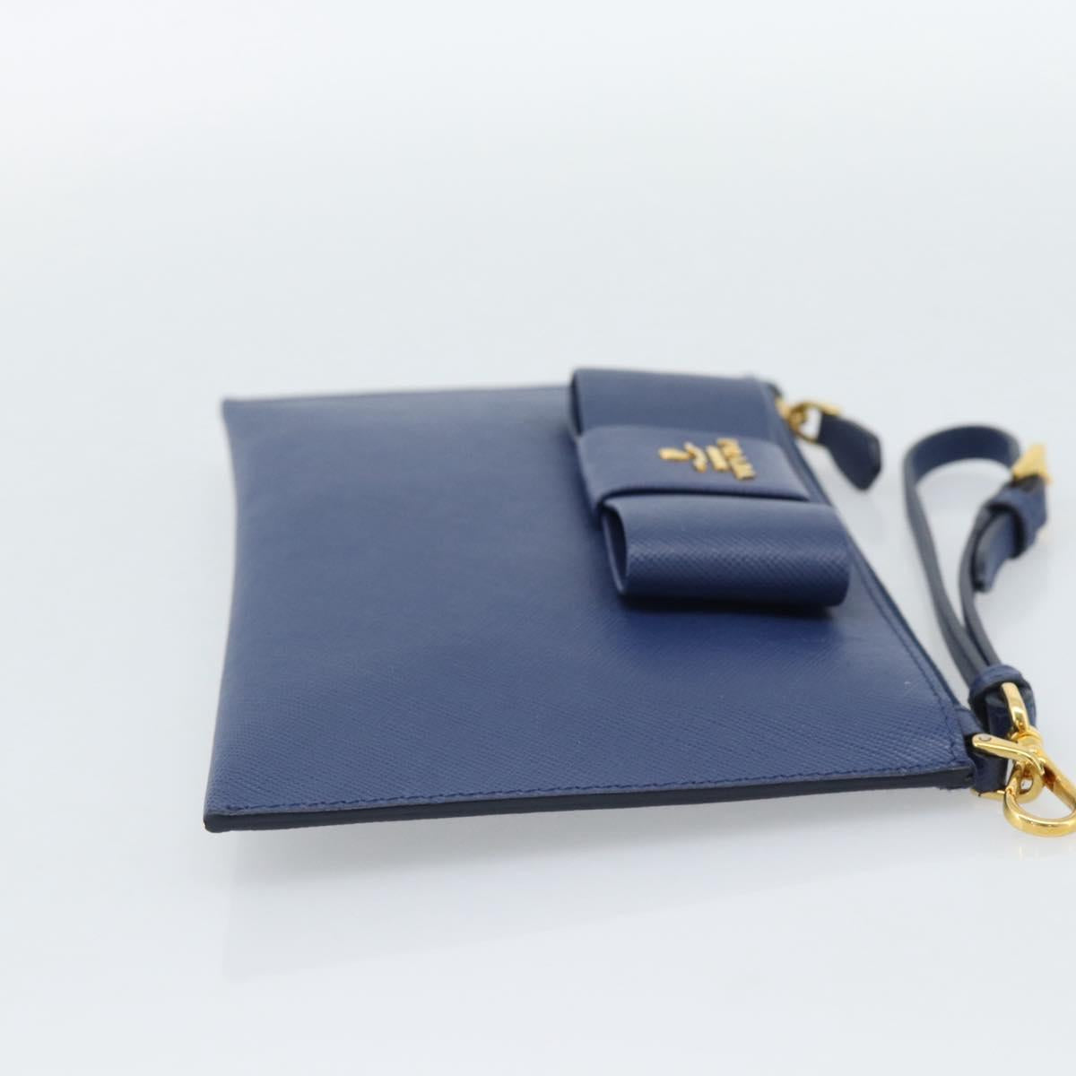 PRADA Clutch Bag Safiano Blue Gold Auth BA13647V