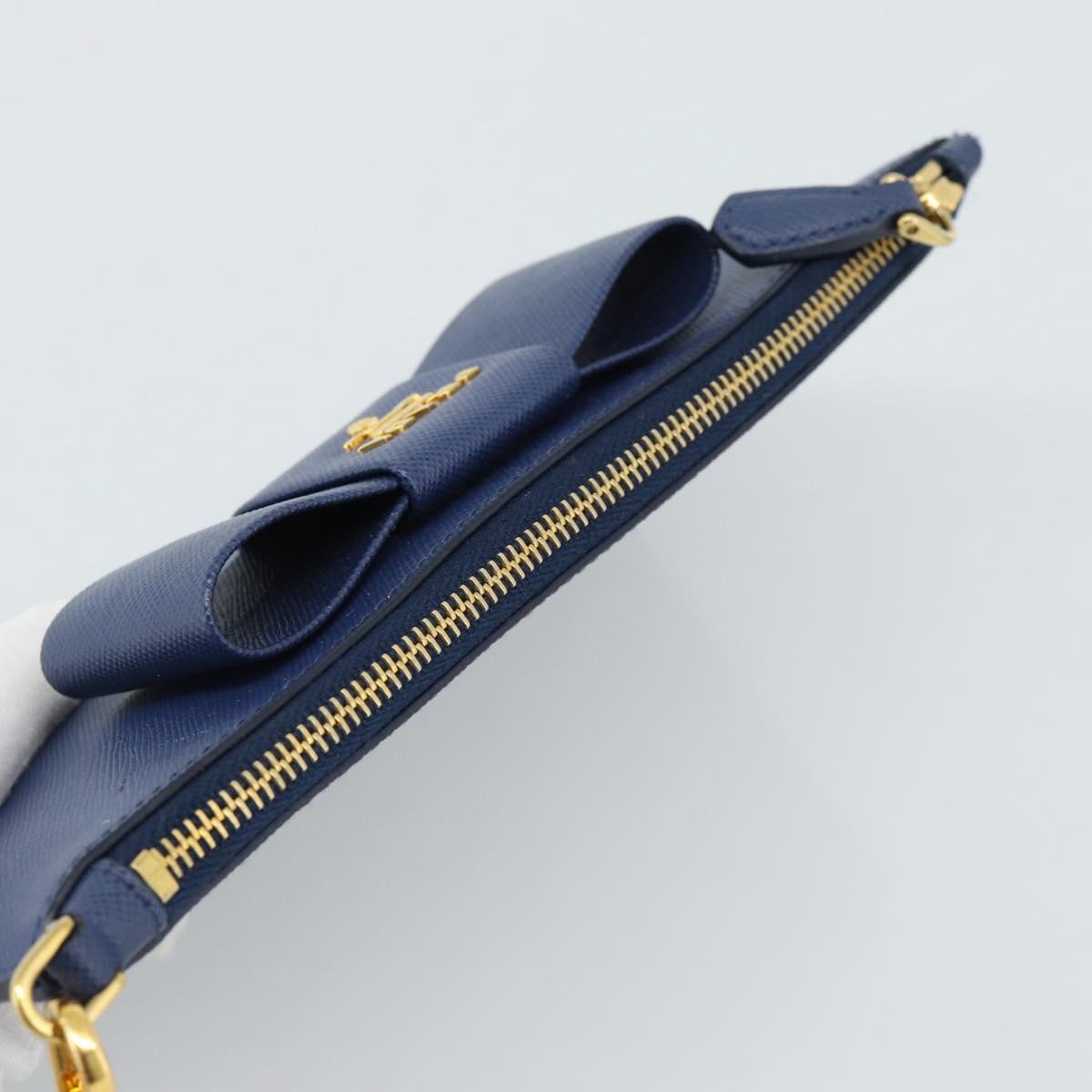 PRADA Clutch Bag Safiano Blue Gold Auth BA13647V