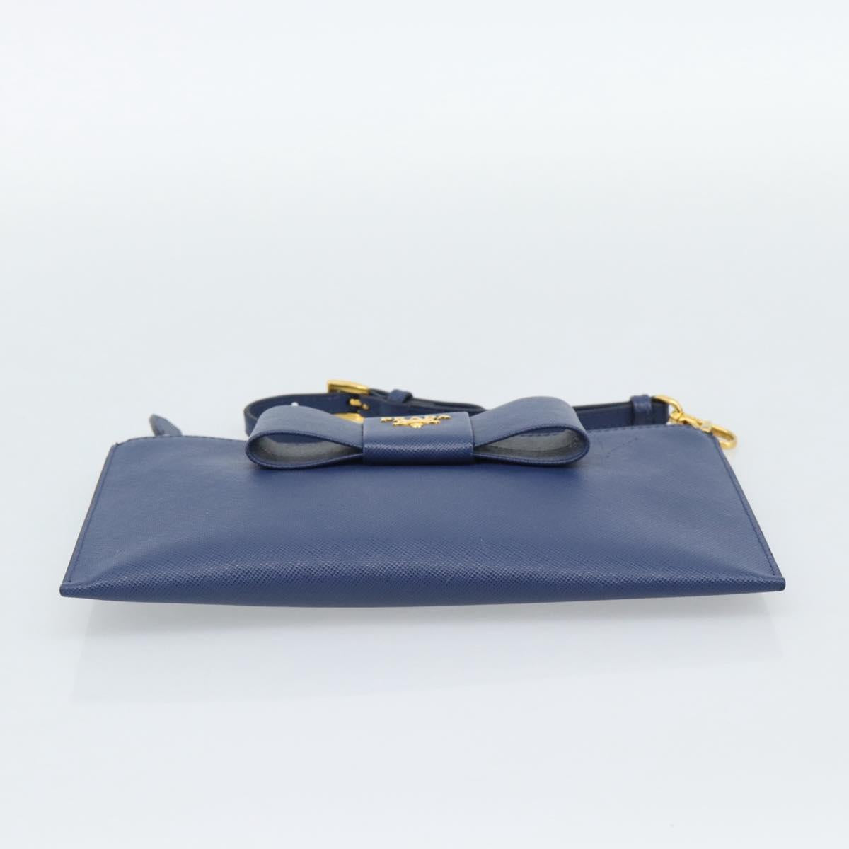 PRADA Clutch Bag Safiano Blue Gold Auth BA13647V