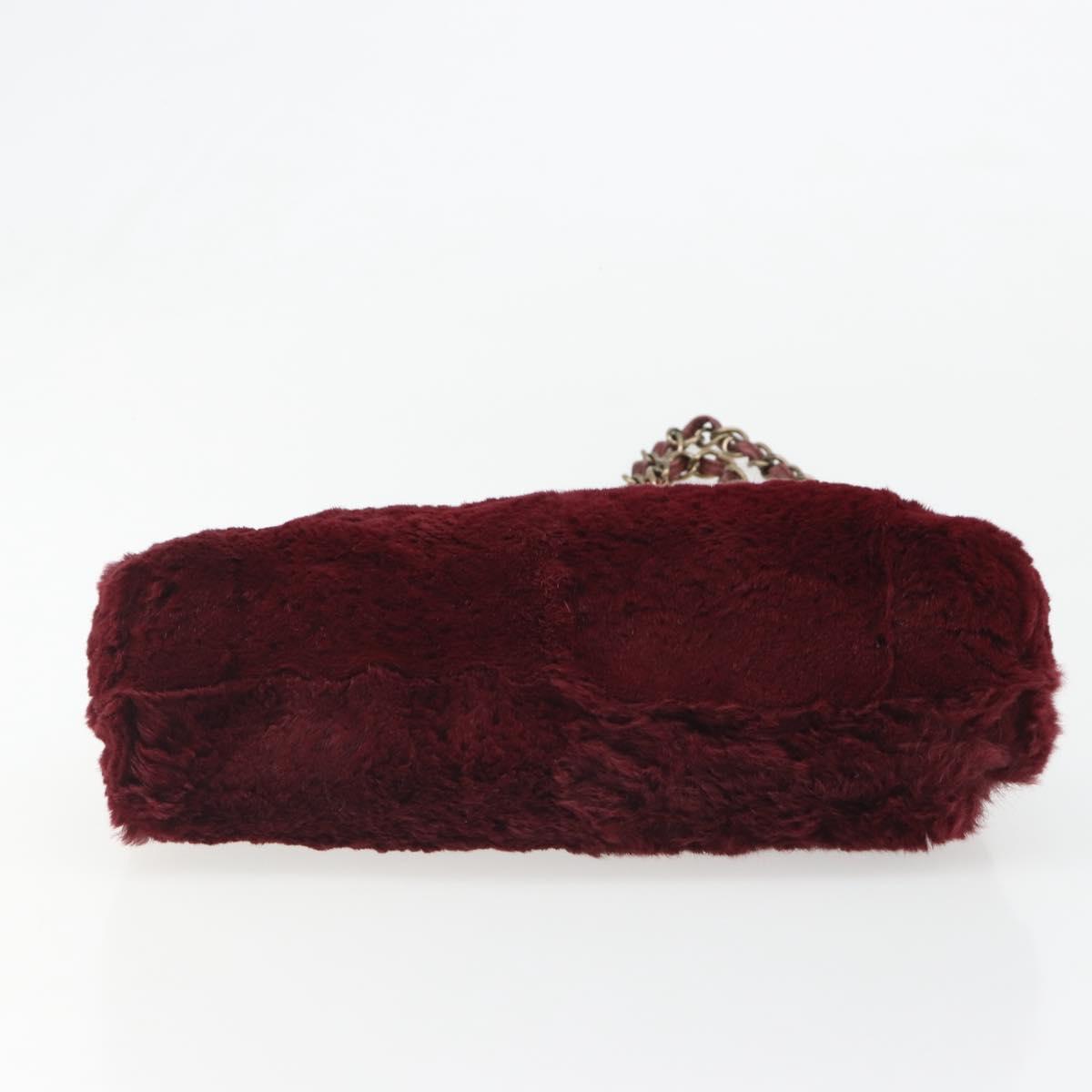 CHANEL Chain Shoulder Bag Fur Red CC Auth BA13649V