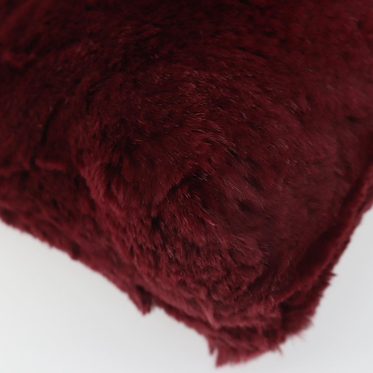 CHANEL Chain Shoulder Bag Fur Red CC Auth BA13649V