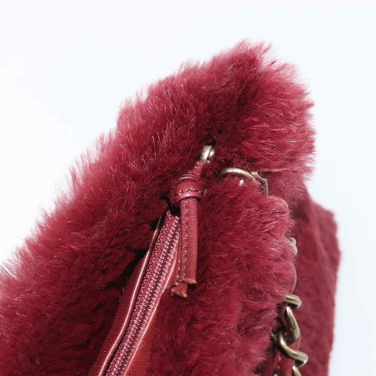CHANEL Chain Shoulder Bag Fur Red CC Auth BA13649V