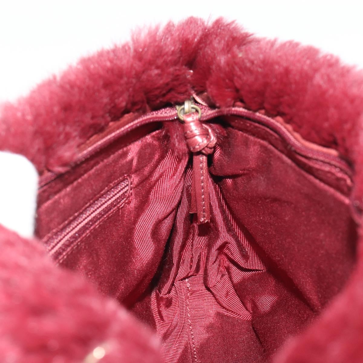 CHANEL Chain Shoulder Bag Fur Red CC Auth BA13649V