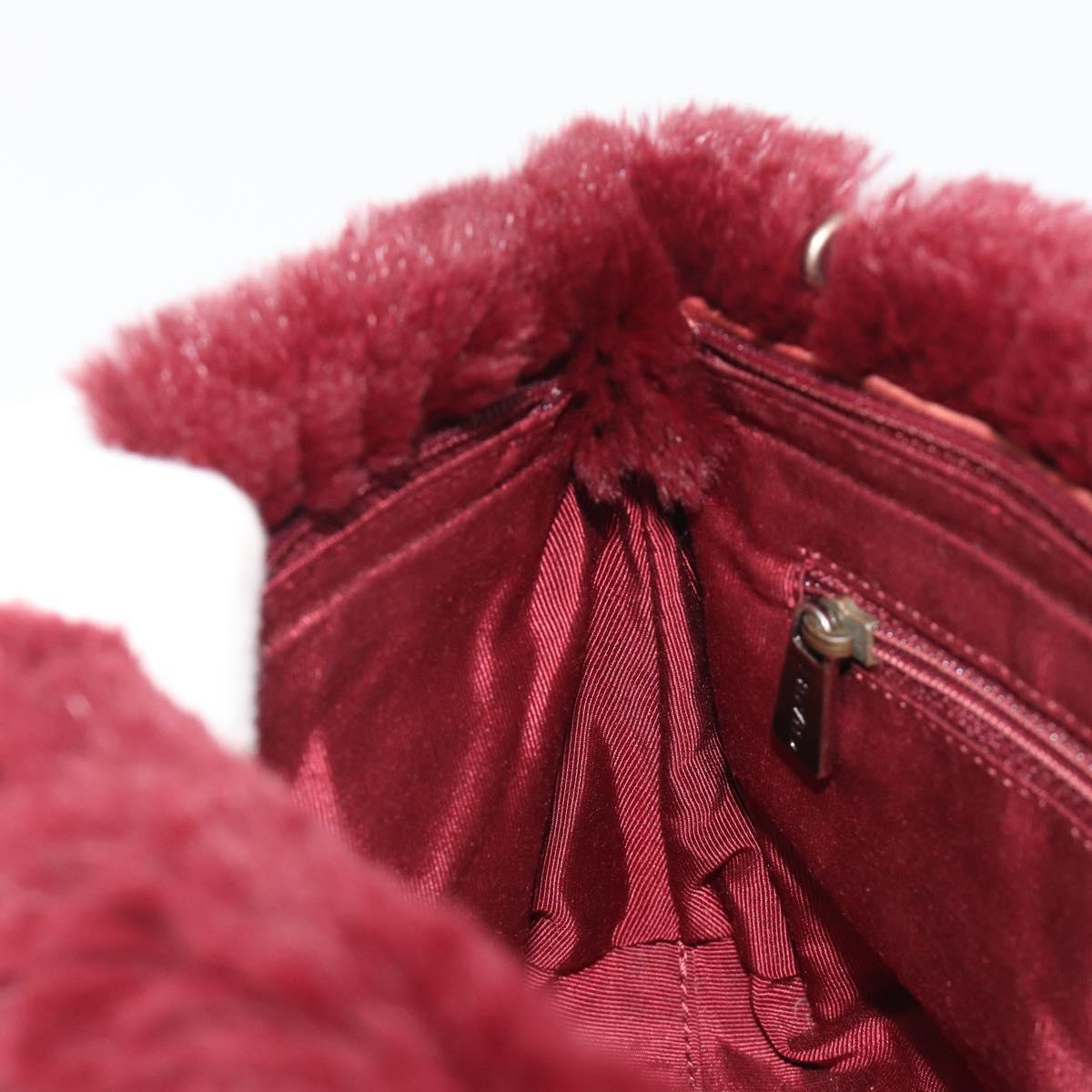 CHANEL Chain Shoulder Bag Fur Red CC Auth BA13649V