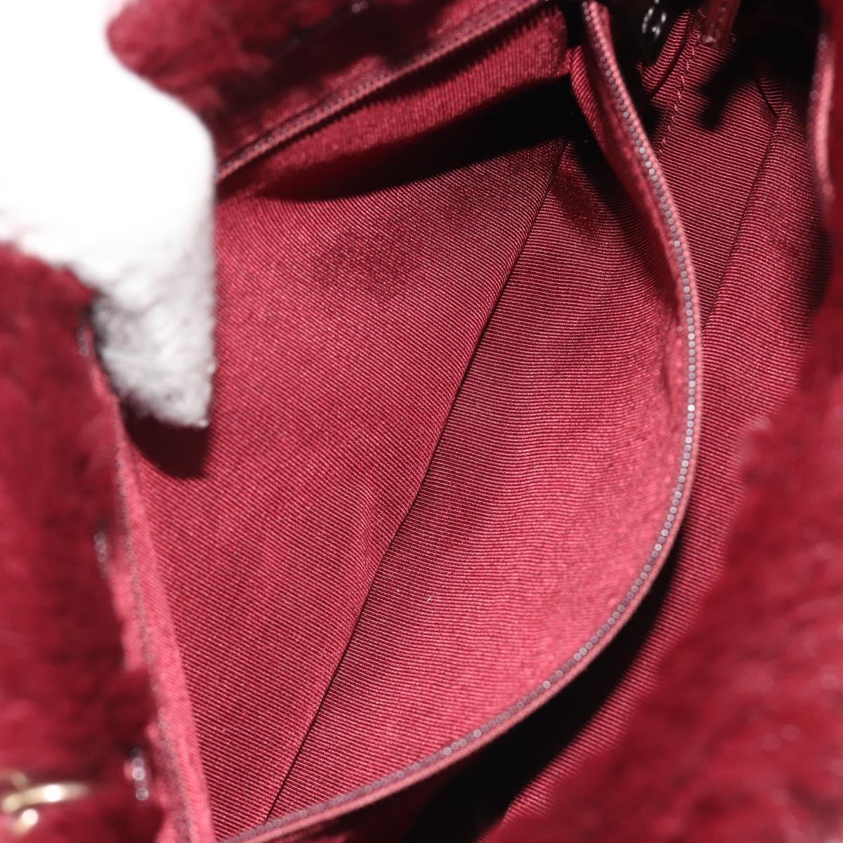 CHANEL Chain Shoulder Bag Fur Red CC Auth BA13649V