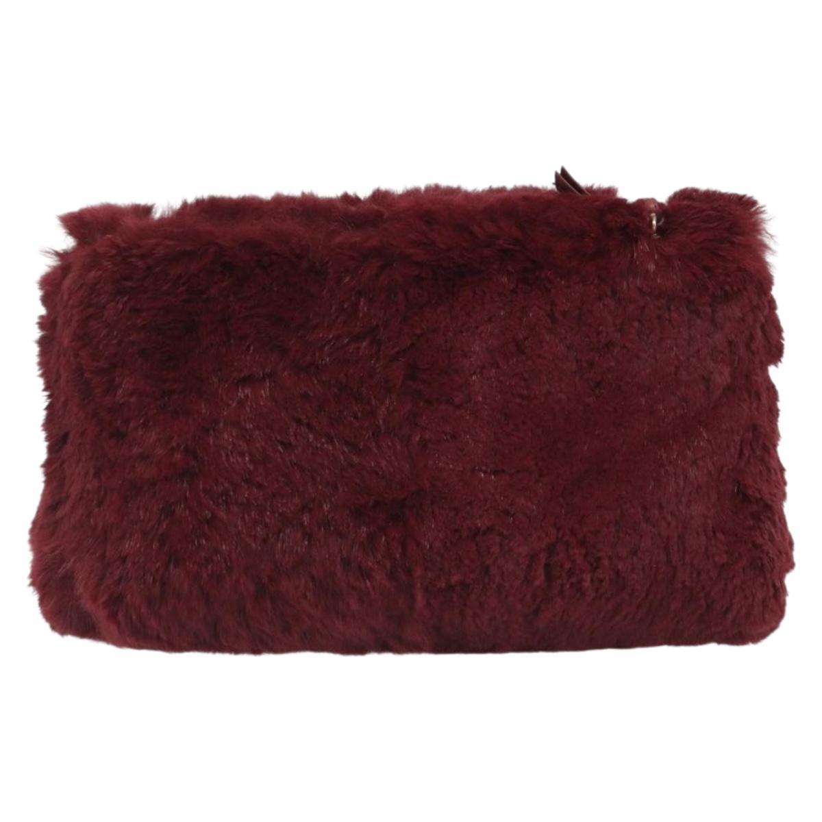 CHANEL Chain Shoulder Bag Fur Red CC Auth BA13649V