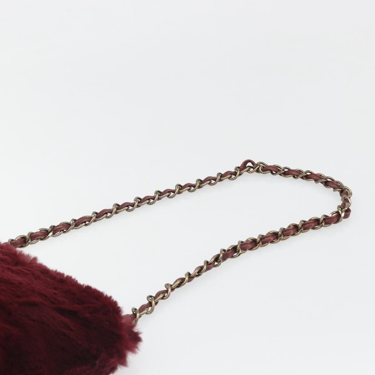 CHANEL Chain Shoulder Bag Fur Red CC Auth BA13649V