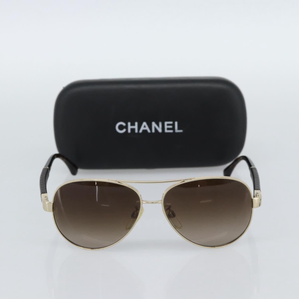 CHANEL Tortoise Pattern Sunglasses Metal Black Gold CC Auth BA13652
