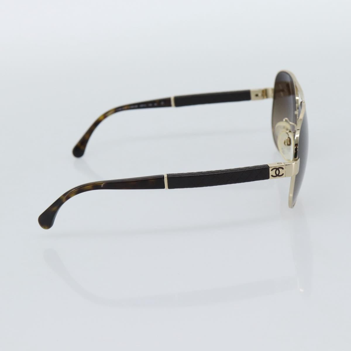CHANEL Tortoise Pattern Sunglasses Metal Black Gold CC Auth BA13652
