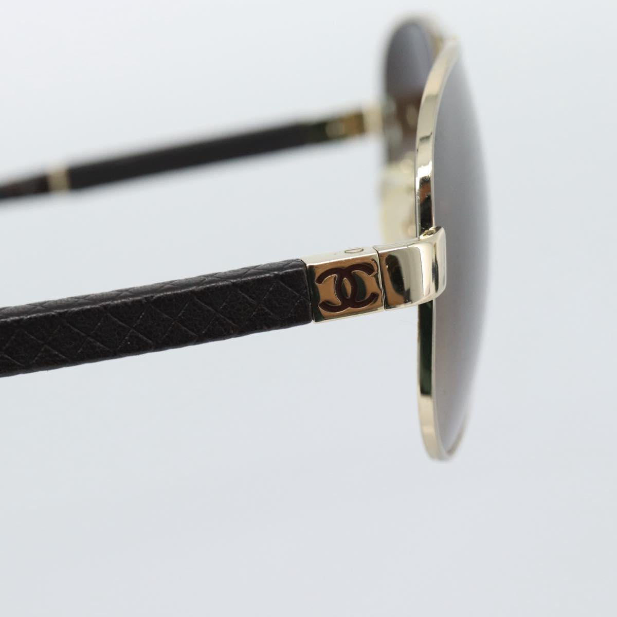 CHANEL Tortoise Pattern Sunglasses Metal Black Gold CC Auth BA13652