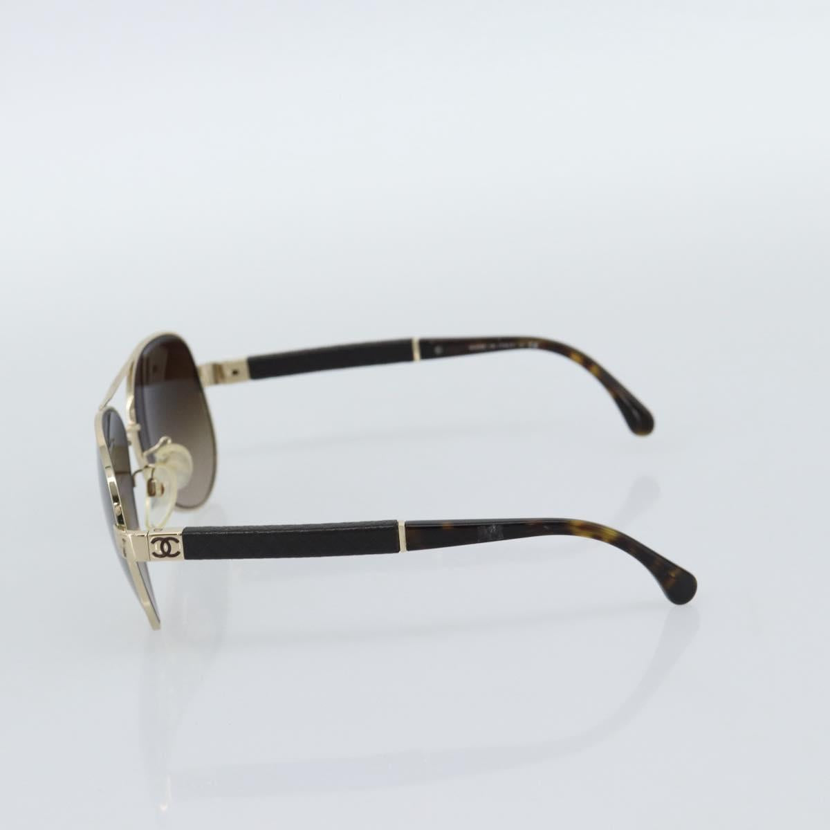 CHANEL Tortoise Pattern Sunglasses Metal Black Gold CC Auth BA13652