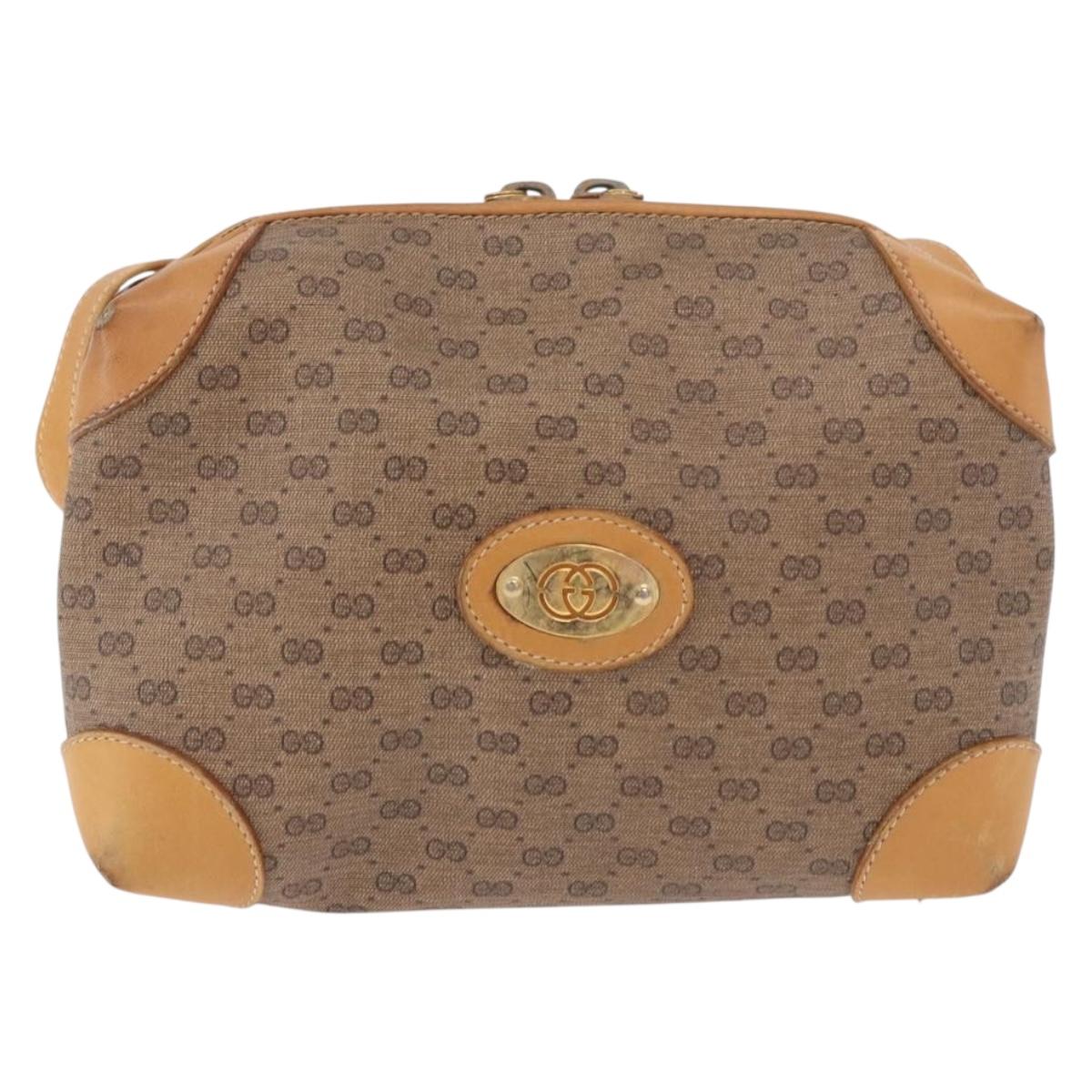 GUCCI Micro GG Supreme Shoulder Bag PVC Beige Gold Auth BA13656