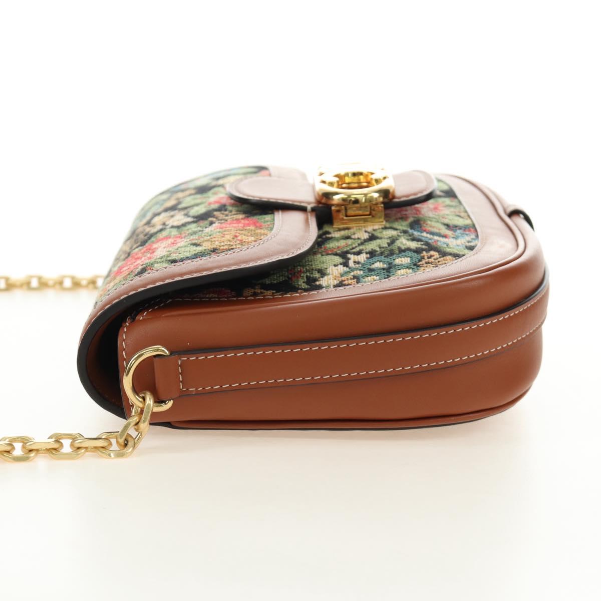CELINE Triomphe Maillon Chain Shoulder Bag Leather Brown Gold Auth BA13676SAM