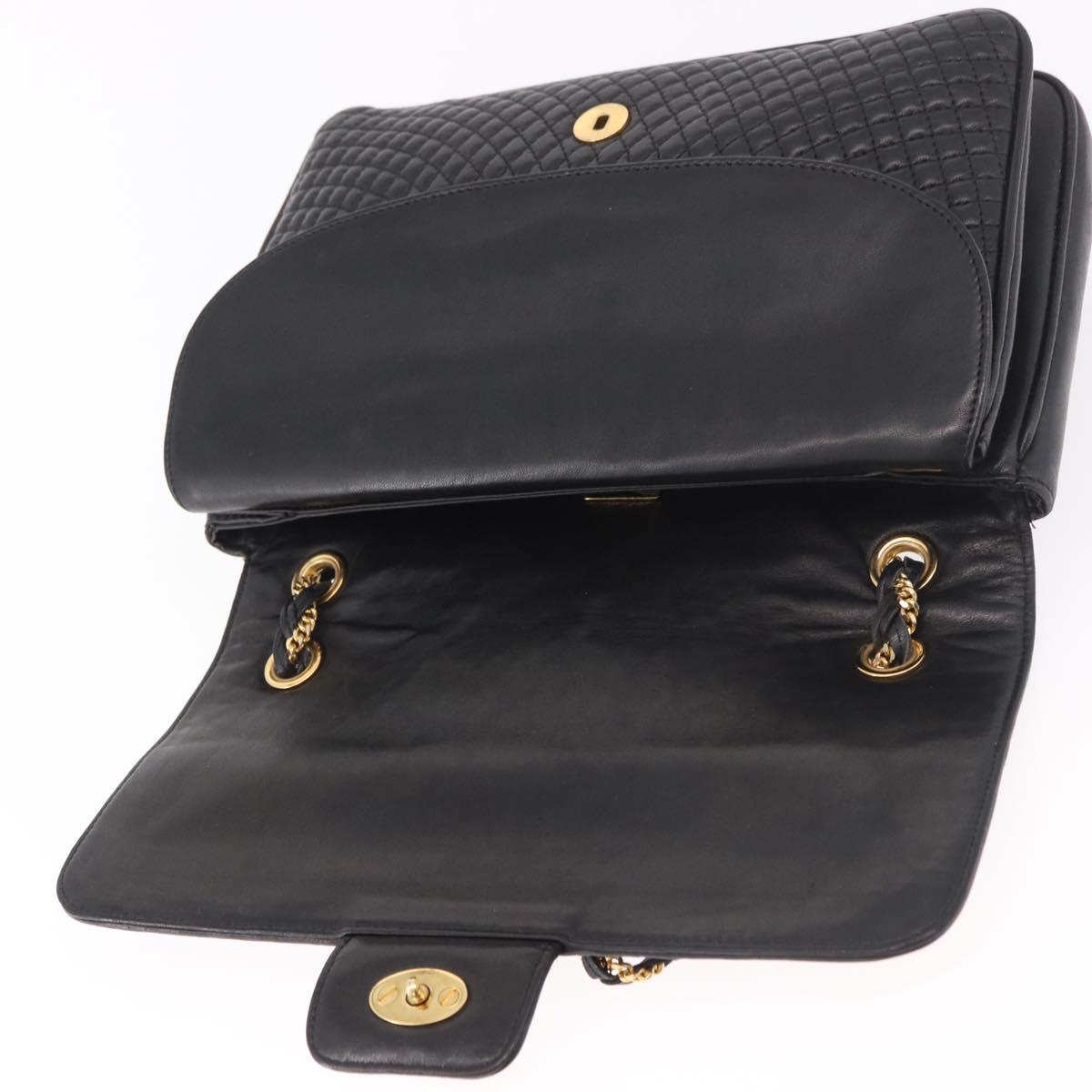 BALLY Chain Shoulder Bag Leather Black Gold Auth BA13679A