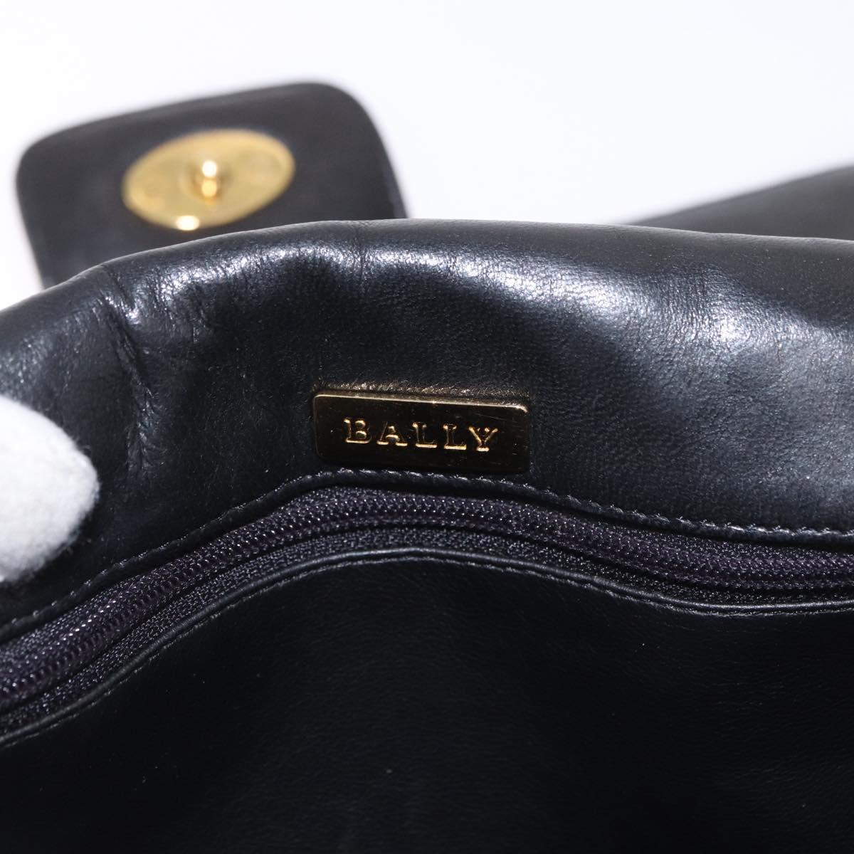 BALLY Chain Shoulder Bag Leather Black Gold Auth BA13679A