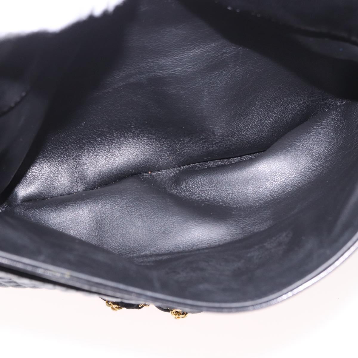 BALLY Chain Shoulder Bag Leather Black Gold Auth BA13679A