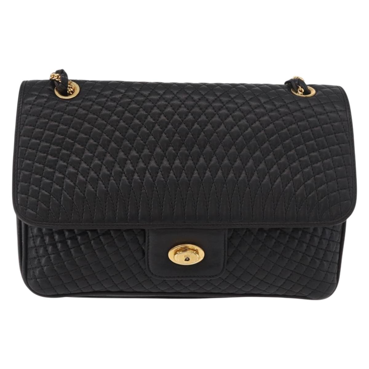 BALLY Chain Shoulder Bag Leather Black Gold Auth BA13679A