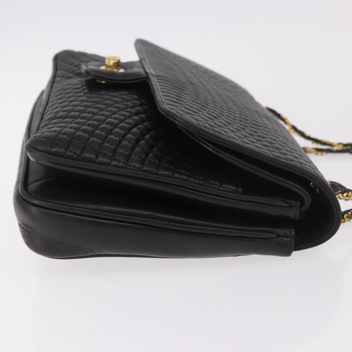 BALLY Chain Shoulder Bag Leather Black Gold Auth BA13679A