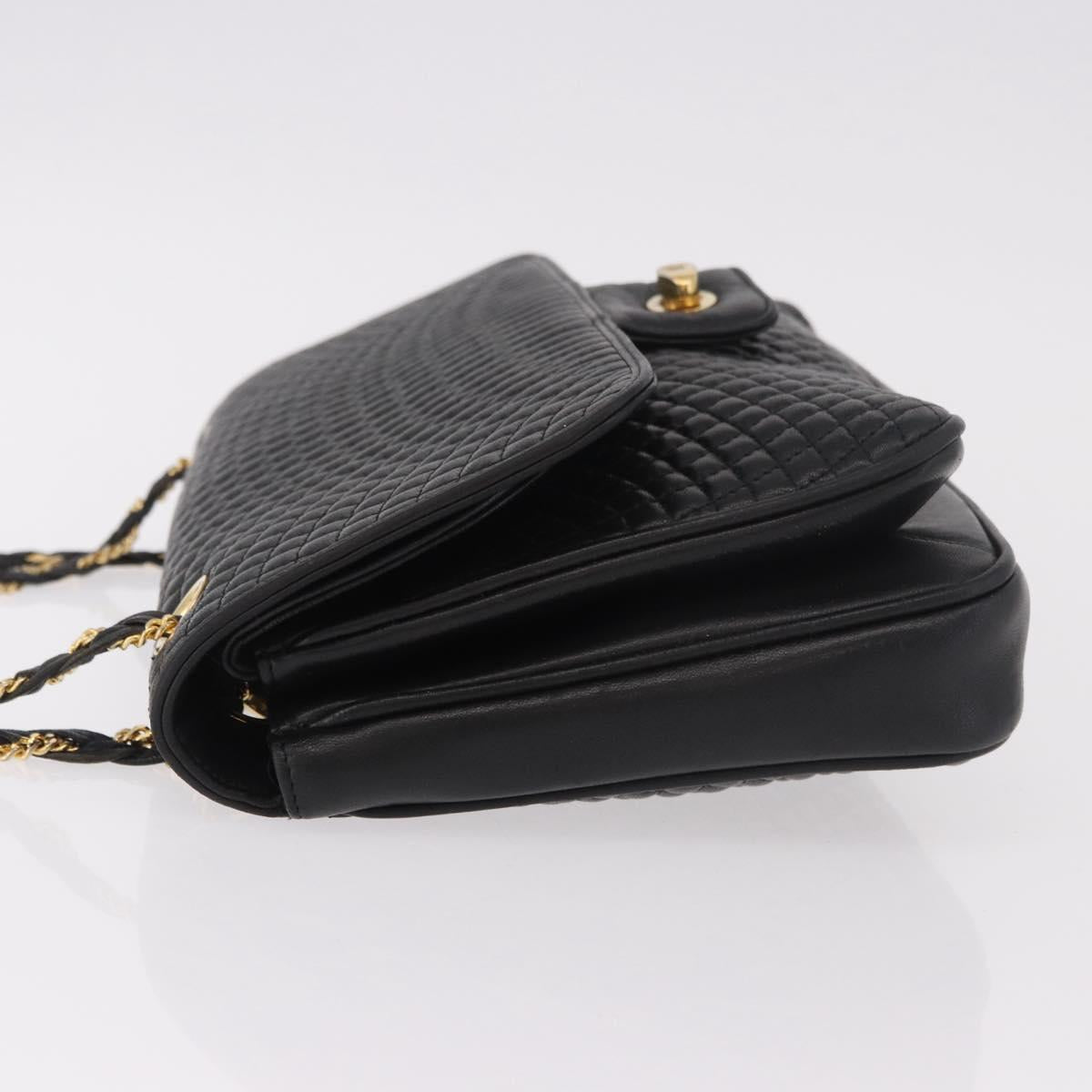 BALLY Chain Shoulder Bag Leather Black Gold Auth BA13679A