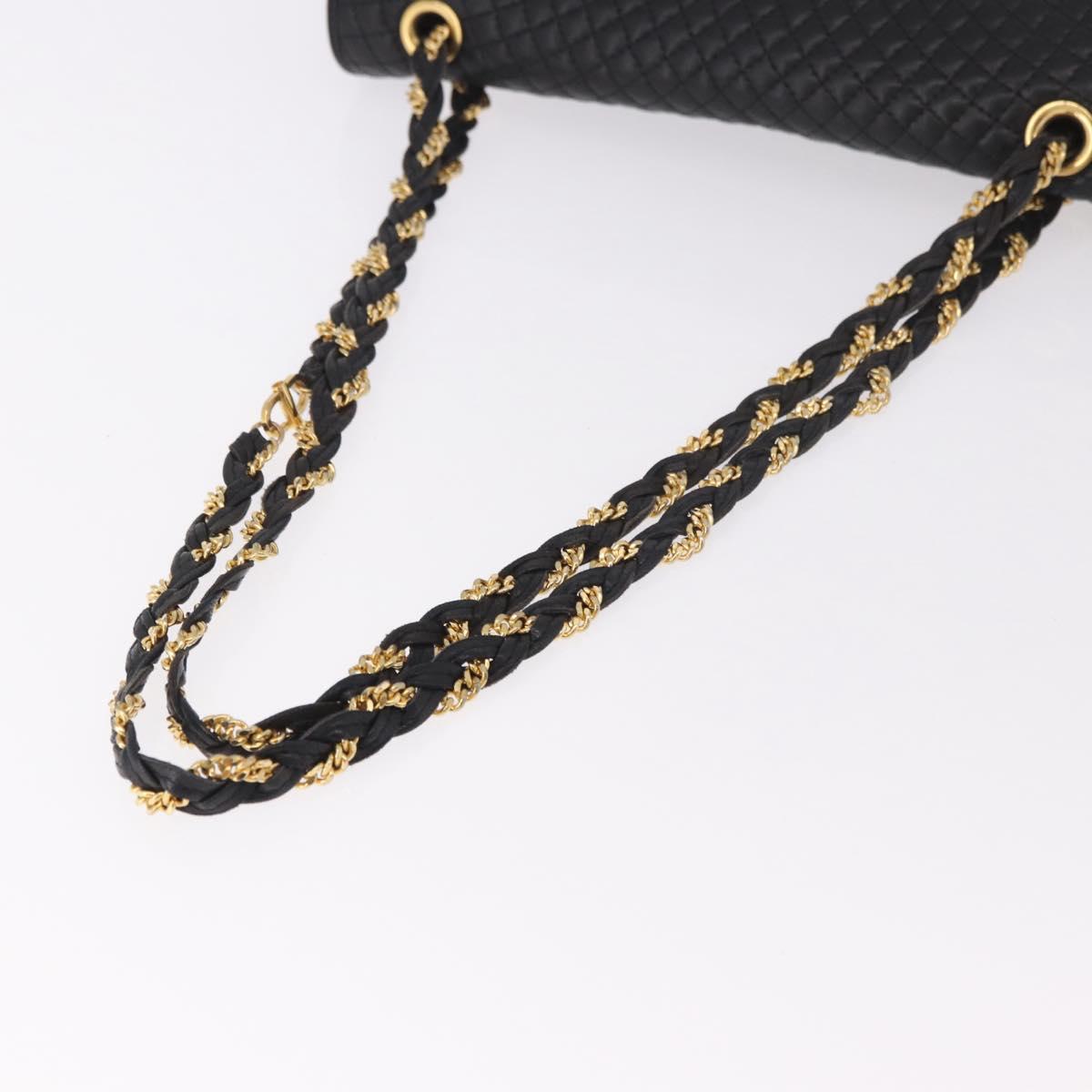 BALLY Chain Shoulder Bag Leather Black Gold Auth BA13679A