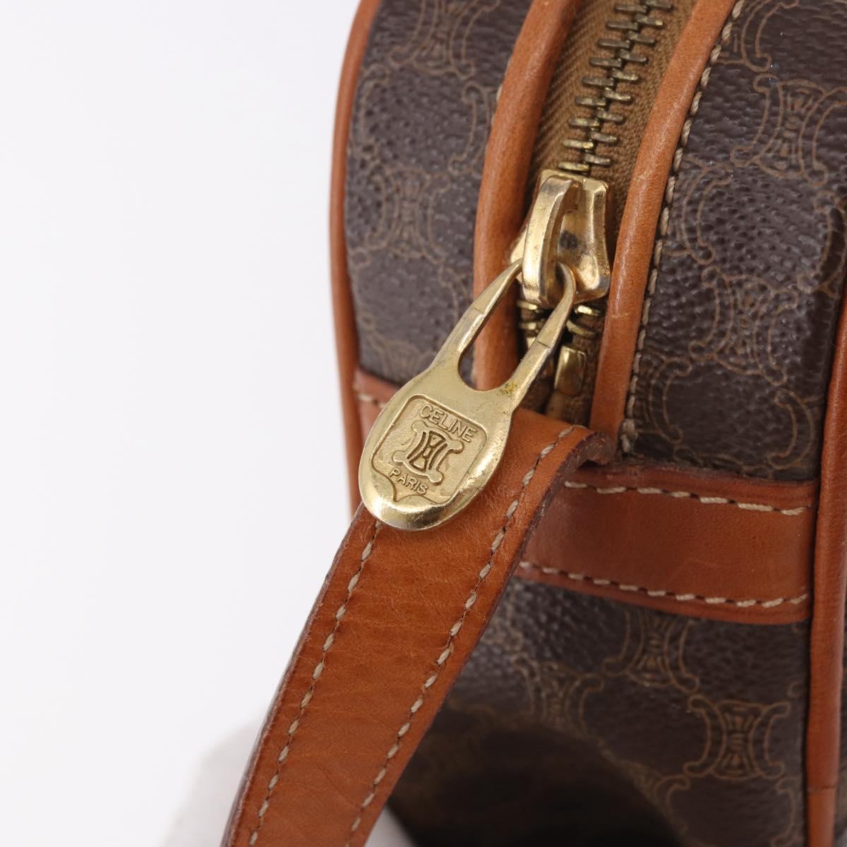 CELINE Macadam Canvas Shoulder Bag PVC Leather Brown Gold Auth BA13680A