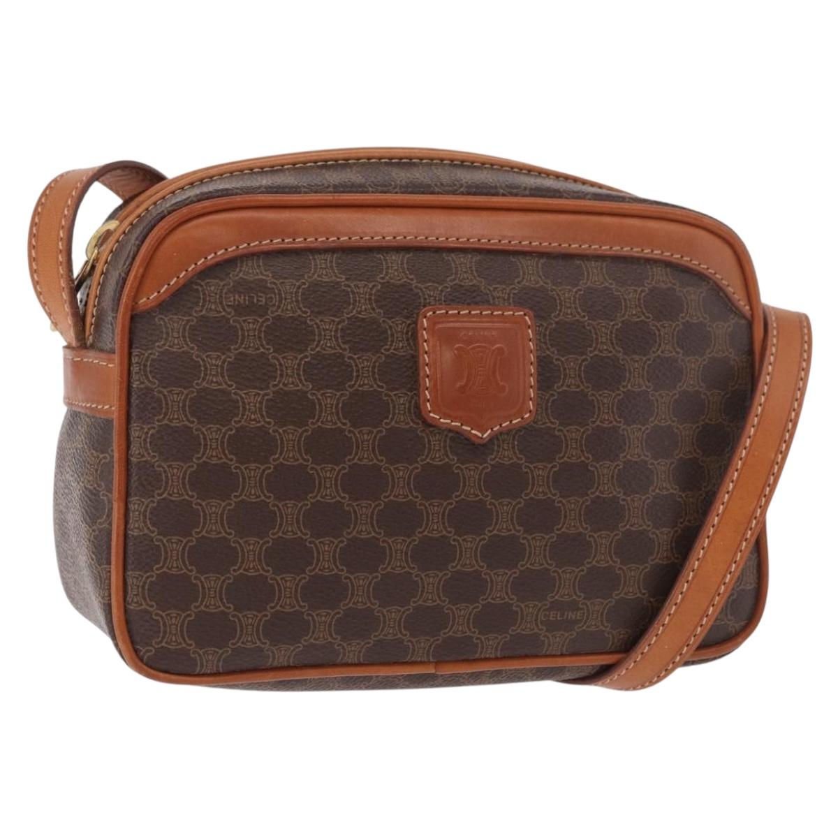 CELINE Macadam Canvas Shoulder Bag PVC Leather Brown Gold Auth BA13680A
