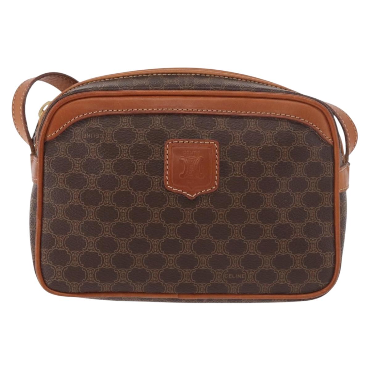 CELINE Macadam Canvas Shoulder Bag PVC Leather Brown Gold Auth BA13680A
