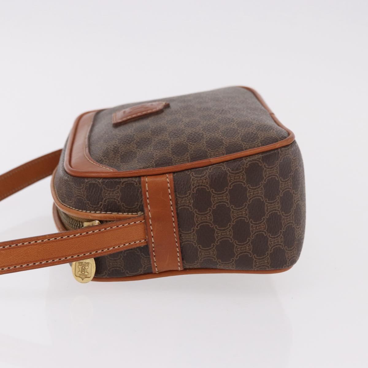 CELINE Macadam Canvas Shoulder Bag PVC Leather Brown Gold Auth BA13680A
