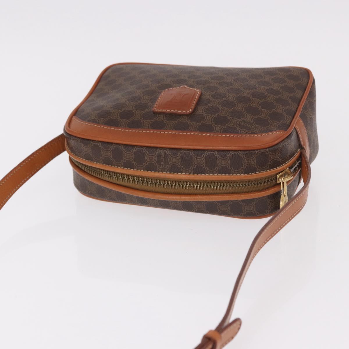 CELINE Macadam Canvas Shoulder Bag PVC Leather Brown Gold Auth BA13680A
