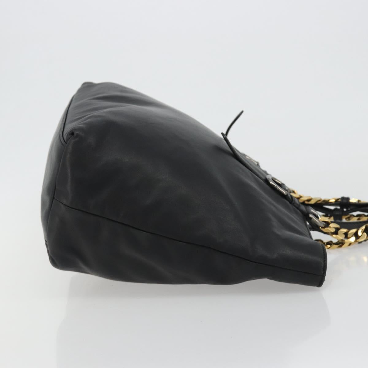 DOLCE&GABBANA Chain Tote Bag Leather Black Gold Auth BA13681V