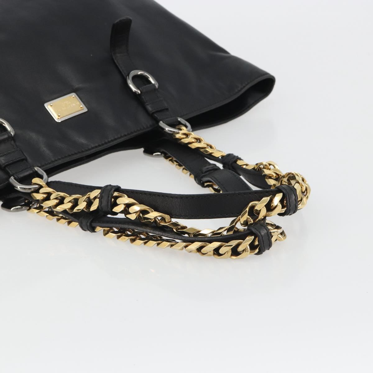 DOLCE&GABBANA Chain Tote Bag Leather Black Gold Auth BA13681V