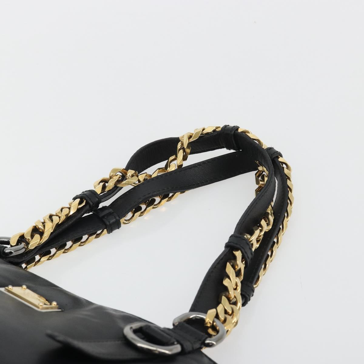 DOLCE&GABBANA Chain Tote Bag Leather Black Gold Auth BA13681V