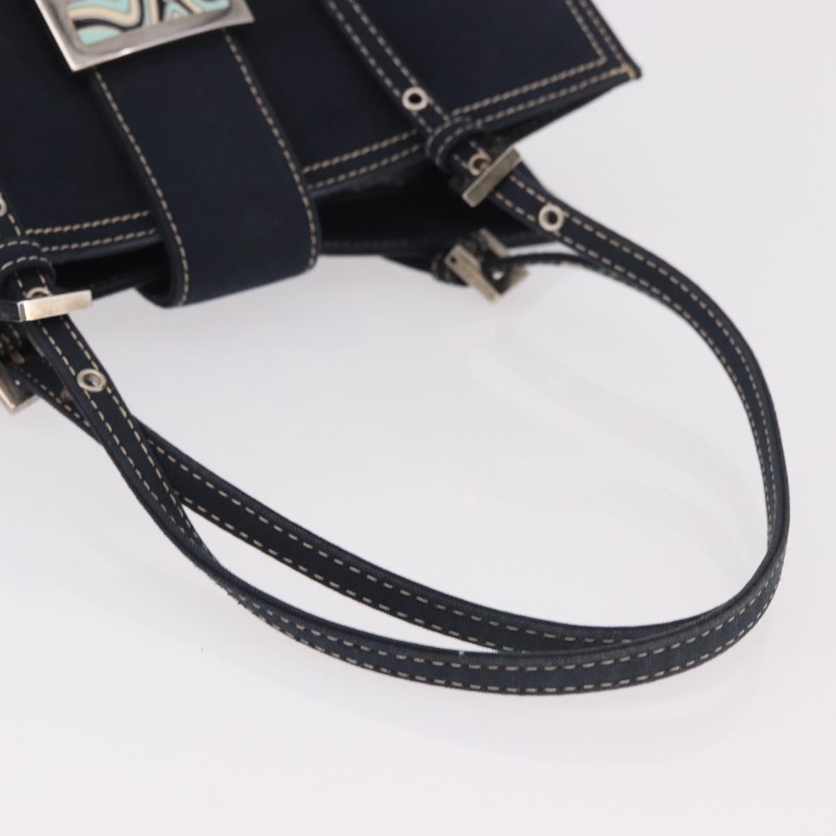 FENDI Mamma Baguette Tote Bag Canvas Navy Silver Auth BA13682V