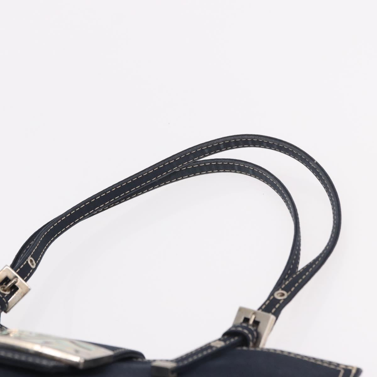 FENDI Mamma Baguette Tote Bag Canvas Navy Silver Auth BA13682V