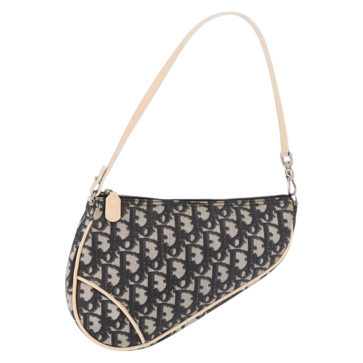 Christian Dior Trotter Canvas Saddle Pouch PVC Black Silver Auth BA13685V