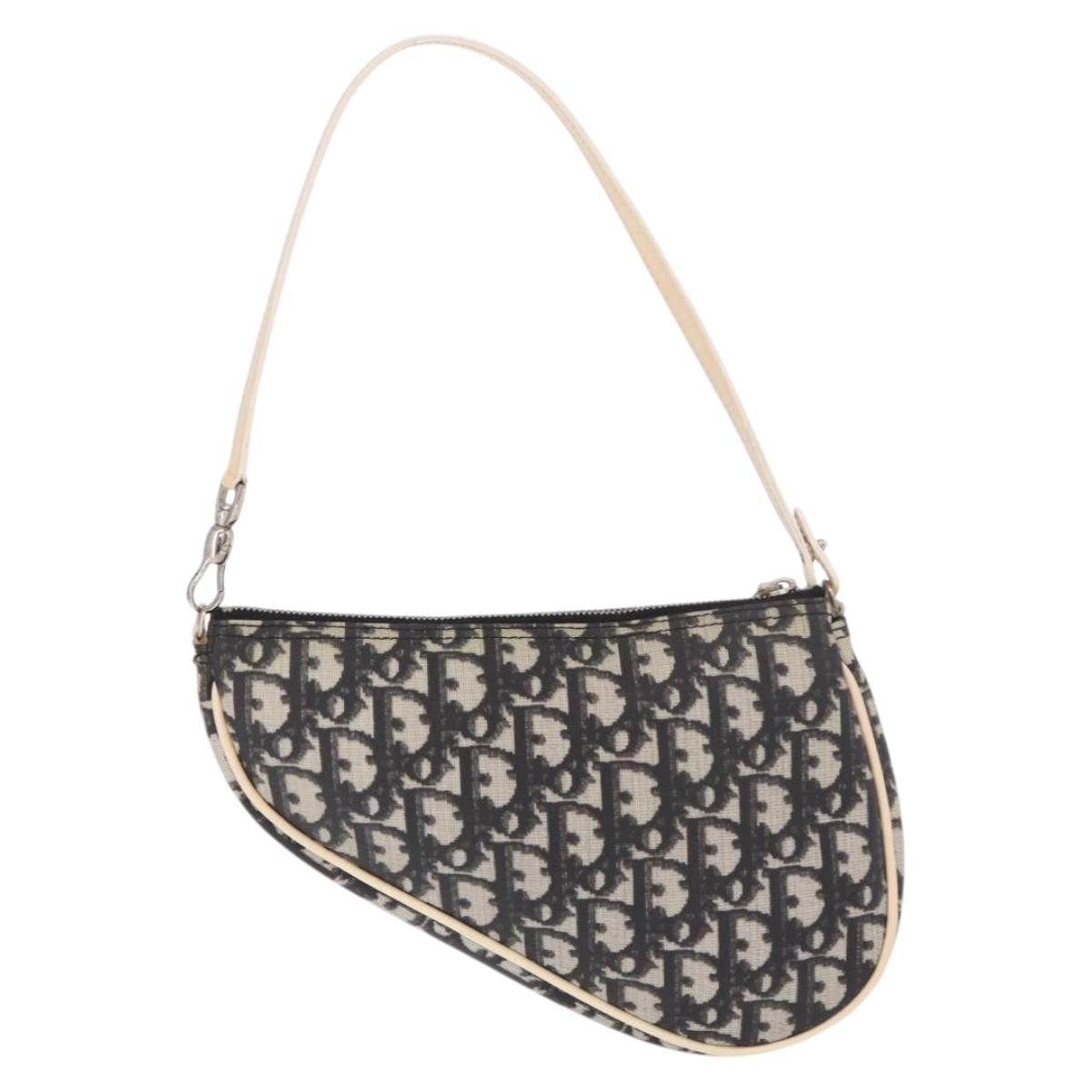 Christian Dior Trotter Canvas Saddle Pouch PVC Black Silver Auth BA13685V