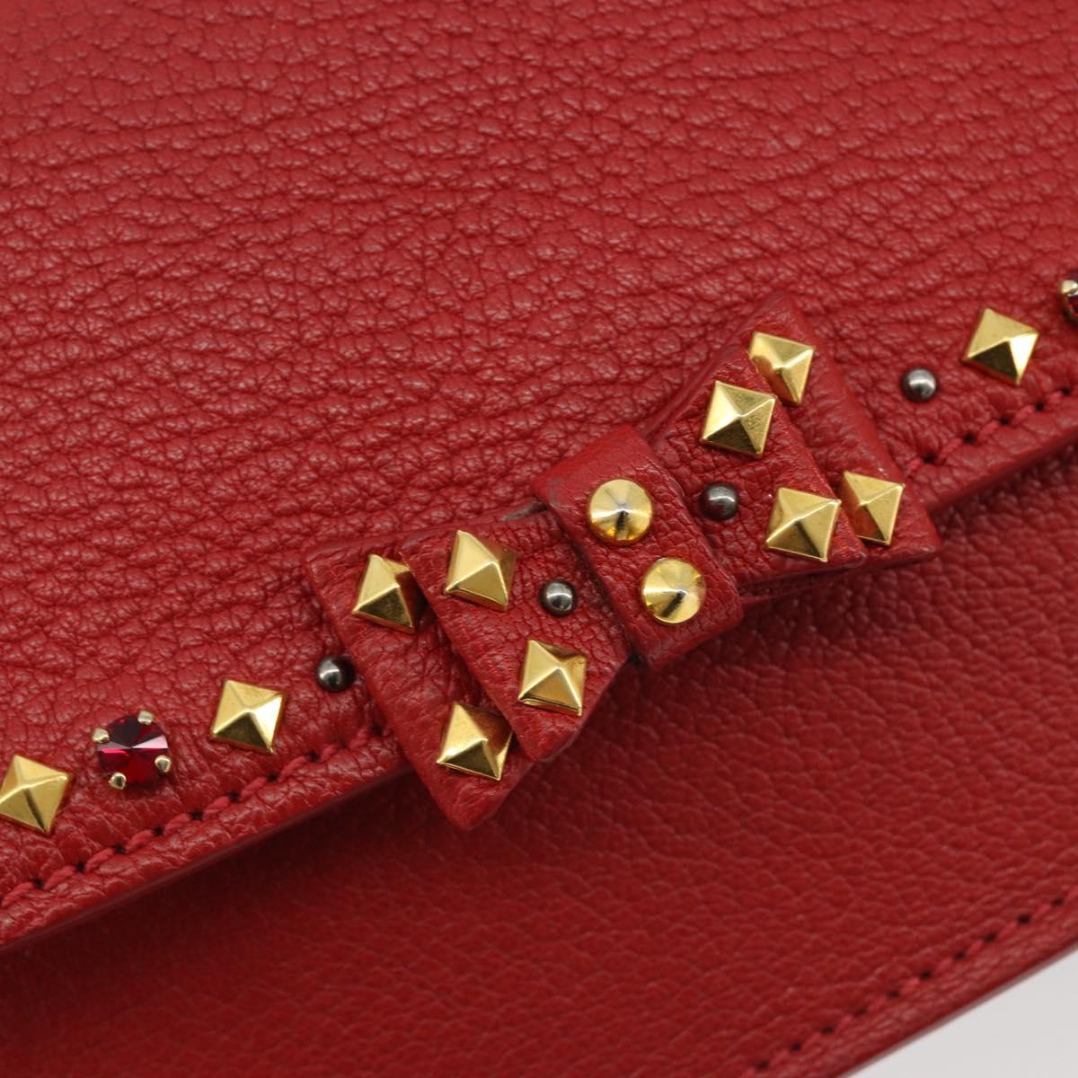 Miu Miu Shoulder Bag Leather Red Gold Auth BA13686V