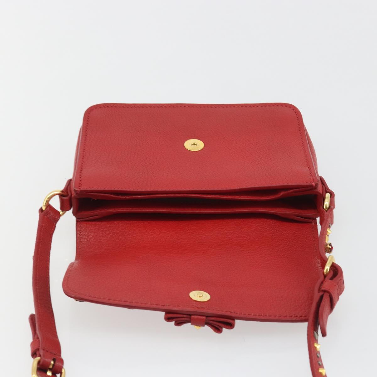 Miu Miu Shoulder Bag Leather Red Gold Auth BA13686V