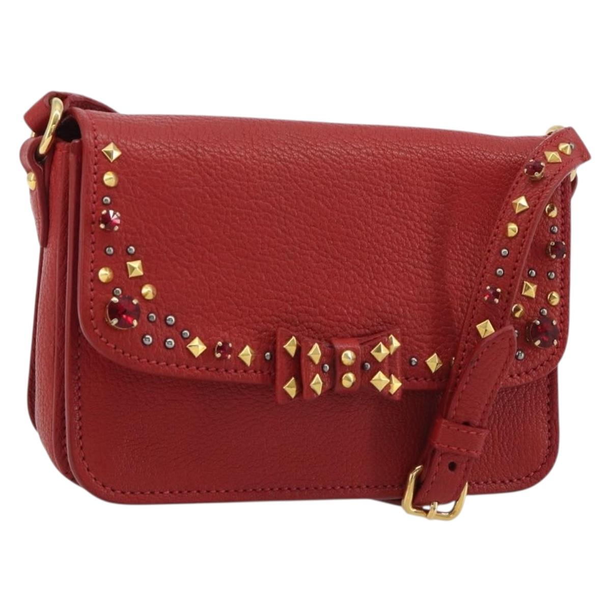 Miu Miu Shoulder Bag Leather Red Gold Auth BA13686V