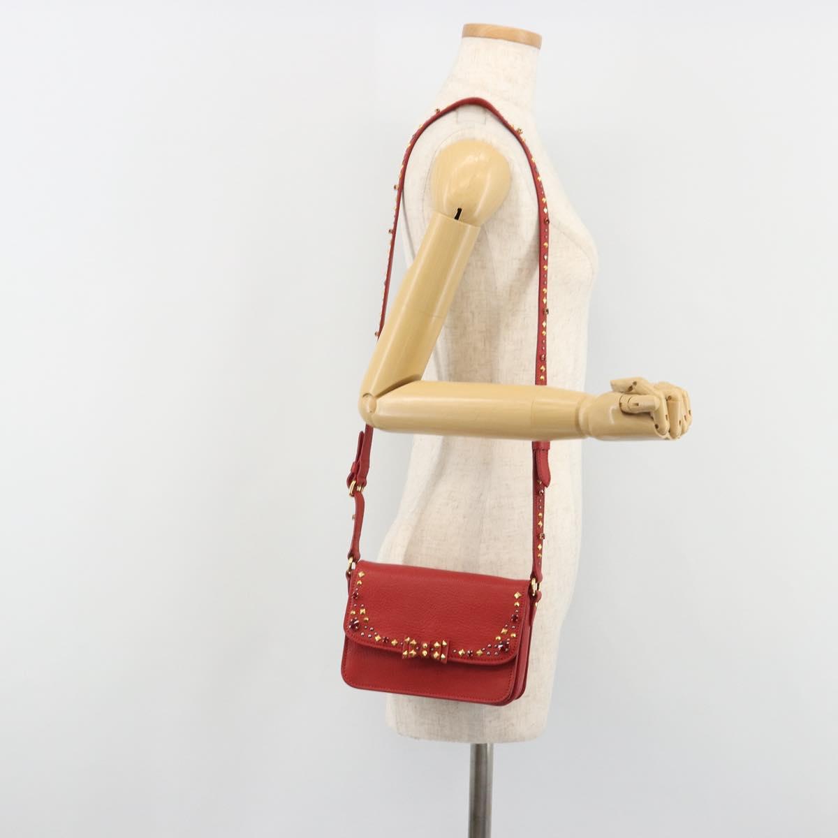 Miu Miu Shoulder Bag Leather Red Gold Auth BA13686V