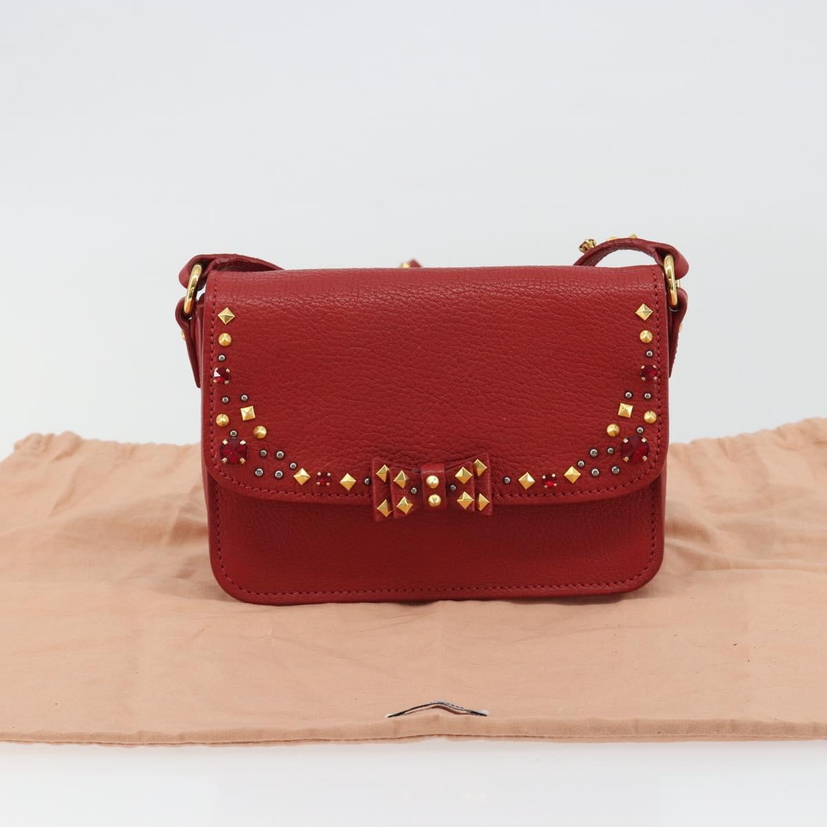Miu Miu Shoulder Bag Leather Red Gold Auth BA13686V