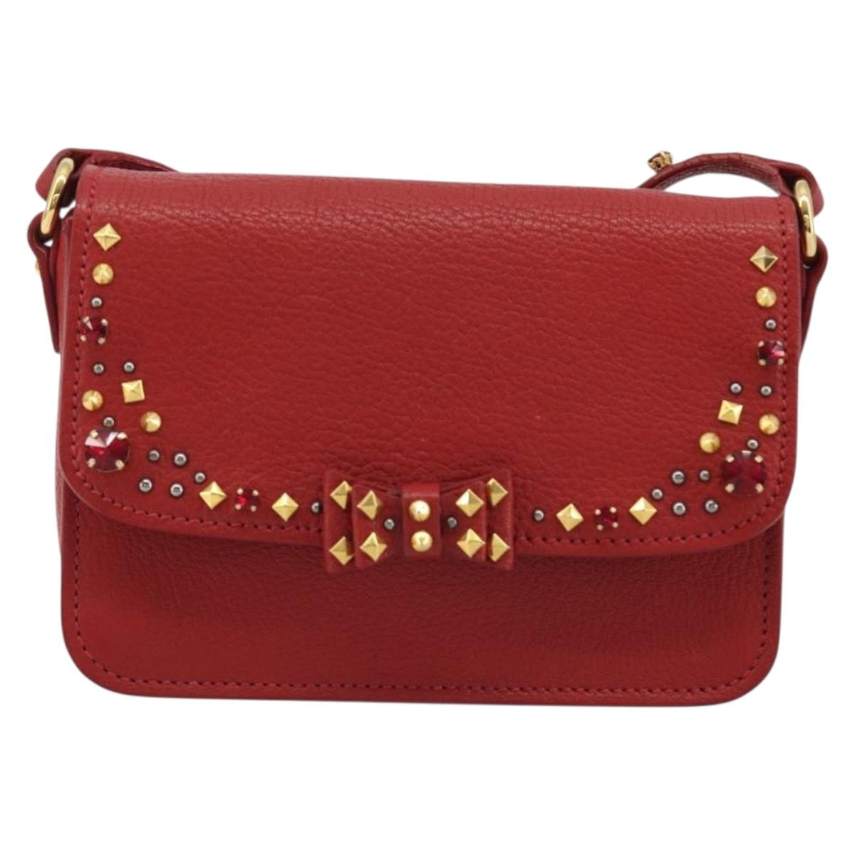 Miu Miu Shoulder Bag Leather Red Gold Auth BA13686V