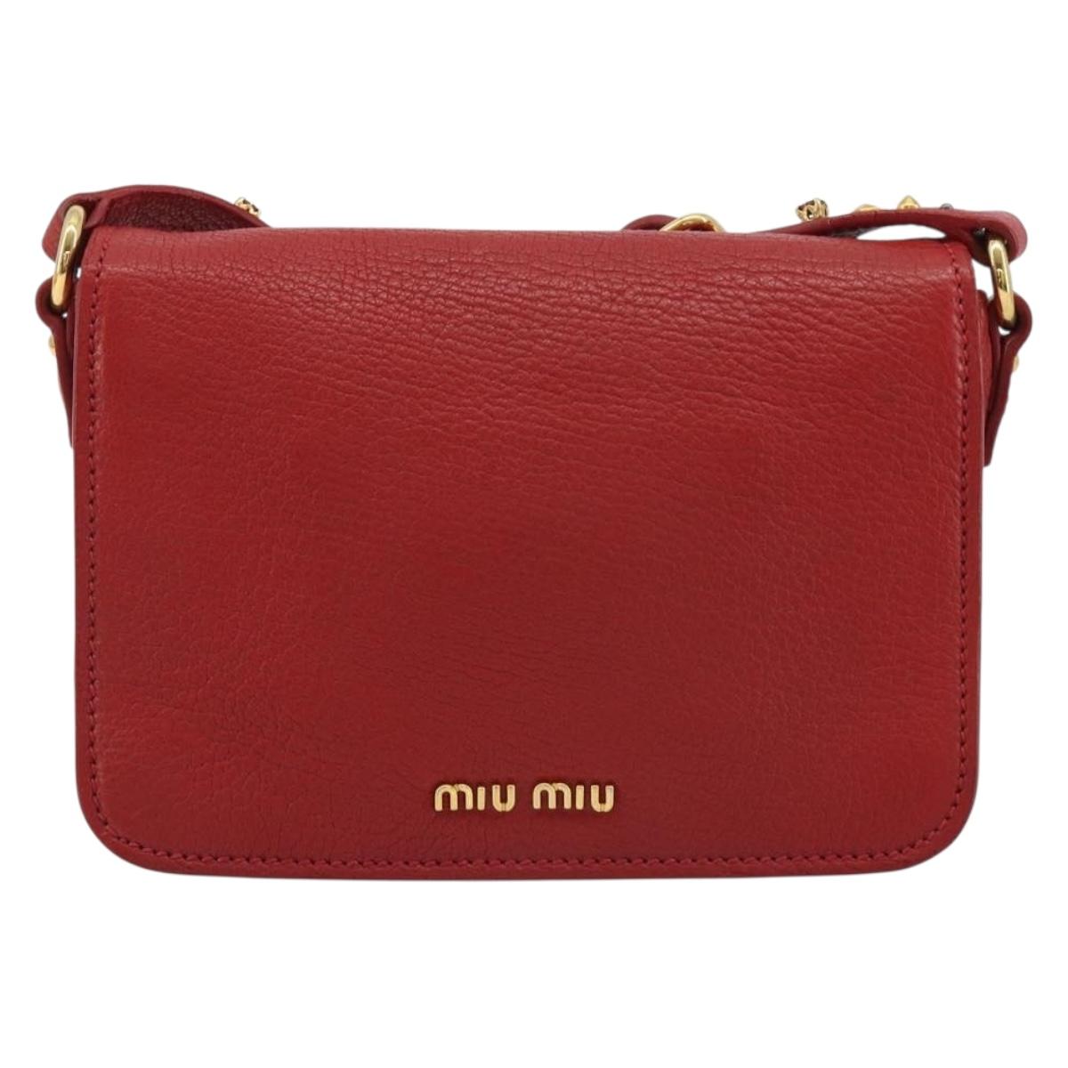 Miu Miu Shoulder Bag Leather Red Gold Auth BA13686V